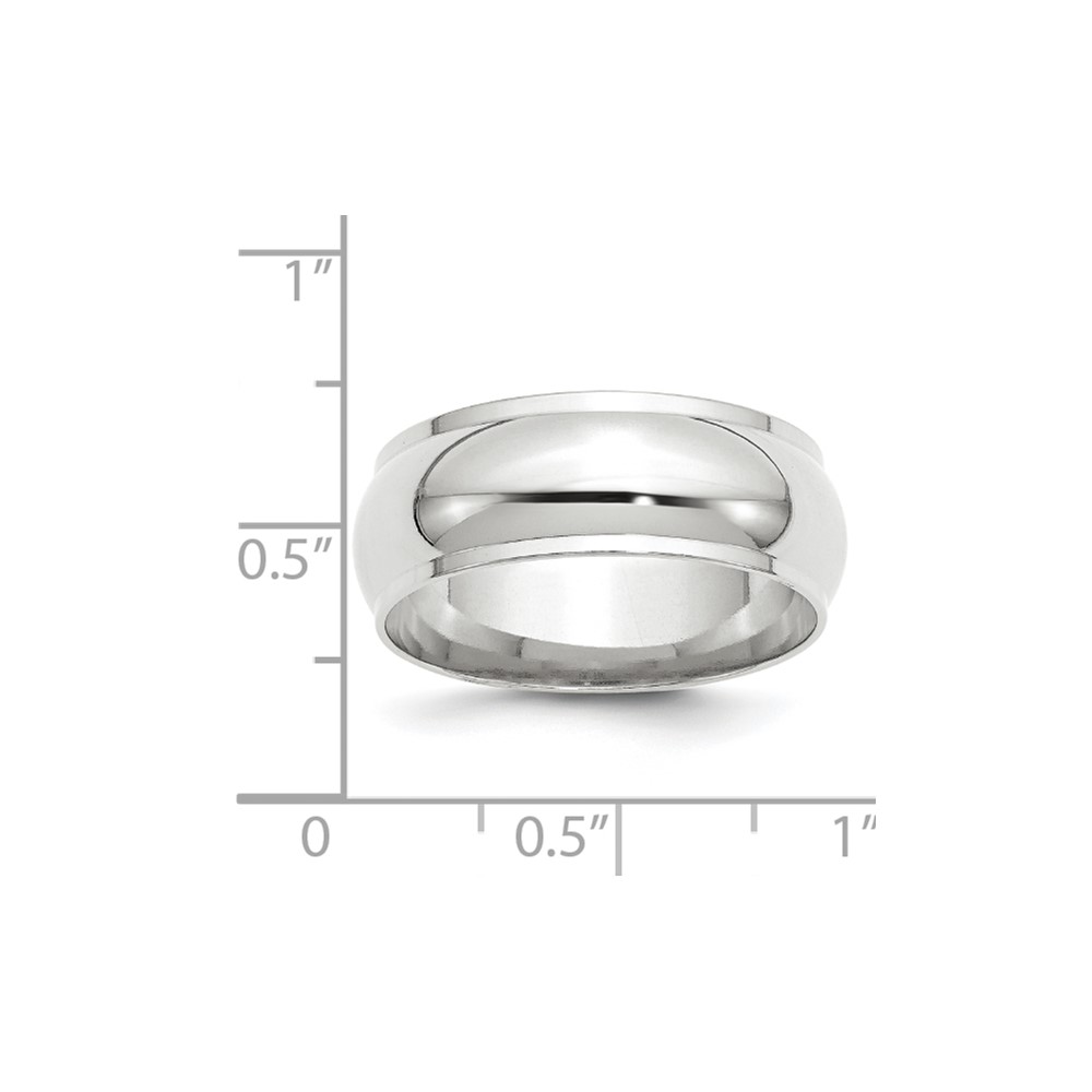 14k White Gold 8mm Half Round with Edge Wedding Band Size 13 (WHRE080-13)