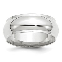 10K White Gold 8mm Half Round Band with Edge Wedding view 1