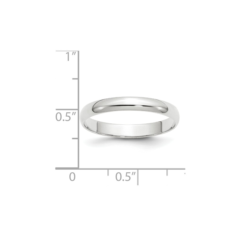 10k White Gold 3mm Lightweight Half Round Wedding Band Size 4 (1WHRL030-4)