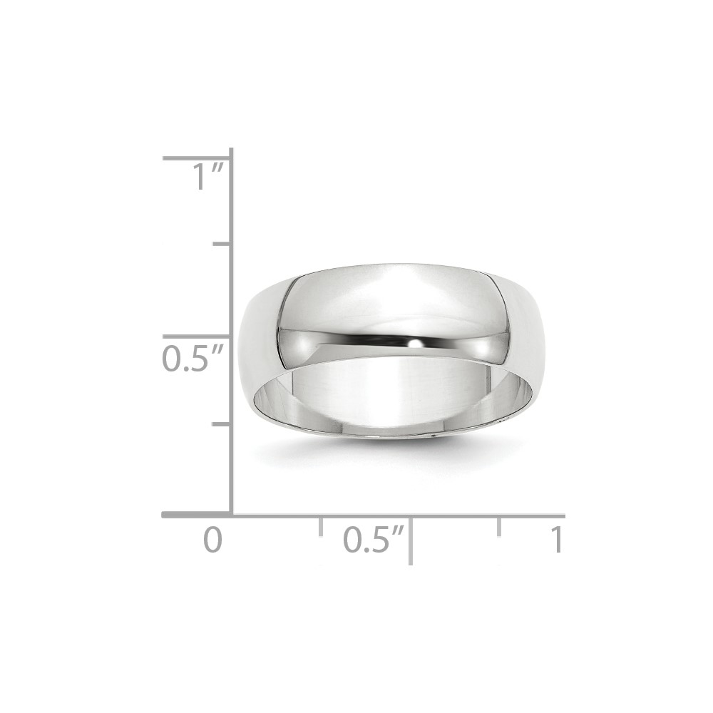 14k White Gold 7mm Lightweight Half Round Wedding Band Size 7 (WHRL070-7)
