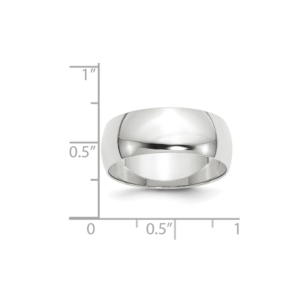 14k White Gold 8mm Lightweight Half Round Wedding Band Size 13 (WHRL080-13)