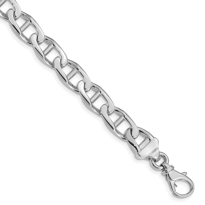 14K White Gold 9 inch 9mm Hand Polished Fancy Anchor Link with Fancy Lobster Clasp Bracelet