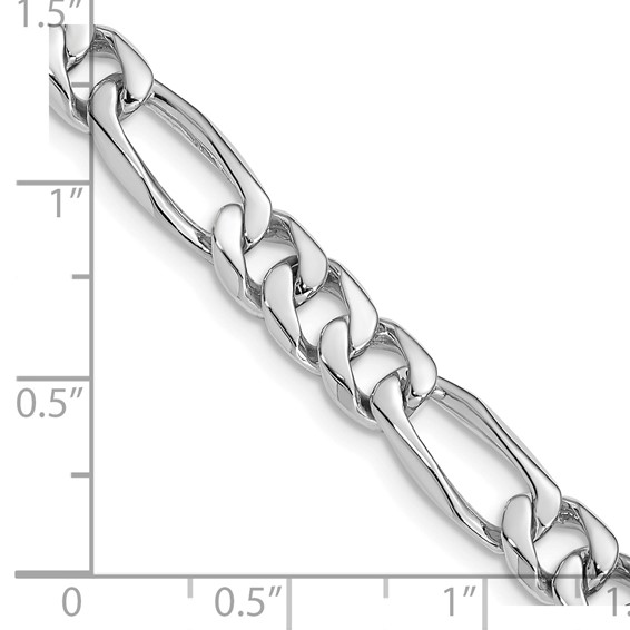 14K White Gold 7mm Hand Polished Figaro Link with Fancy Lobster Clasp Chain (per inch)