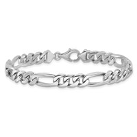 14K White Gold 7mm Hand Polished Figaro Link Bracelet with Fancy Lobster Clasp, 8" view 3