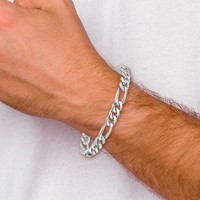 14K White Gold 7mm Hand Polished Figaro Link Bracelet with Fancy Lobster Clasp, 8" view 4