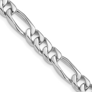 14K White Gold 7mm Hand Polished Figaro Link with Fancy Lobster Clasp Chain (per inch)