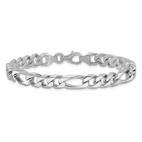 14K White Gold 8mm Hand Polished Figaro Link Bracelet with Fancy Lobster Clasp, 8" view 2