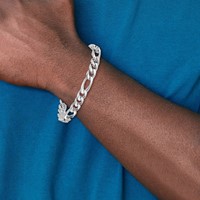14K White Gold 8mm Hand Polished Figaro Link Bracelet with Fancy Lobster Clasp, 8" view 3