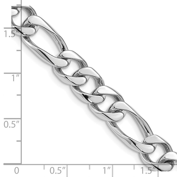 14K White Gold 9mm Hand Polished Figaro Link with Box Catch Clasp Chain (per inch)