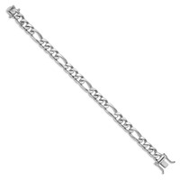 14K White Gold 9mm Hand Polished Figaro Link Bracelet with Box Catch Clasp, 8" view 2