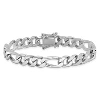 14K White Gold 9mm Hand Polished Figaro Link Bracelet with Box Catch Clasp, 8" view 3