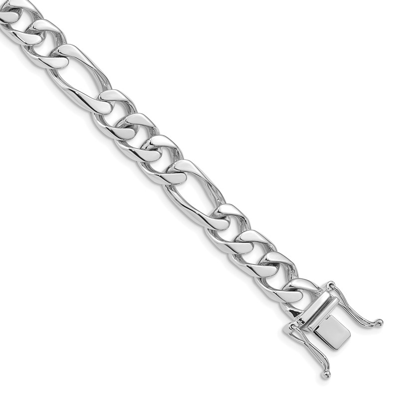 14K White Gold 9 inch 9mm Hand Polished Figaro Link with Box Catch Clasp Bracelet