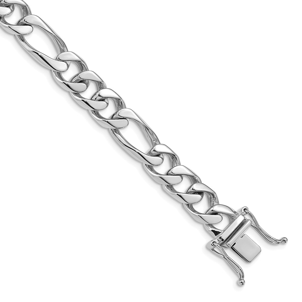 14K White Gold 9mm Hand Polished Figaro Link Bracelet with Box Catch Clasp, 8"
