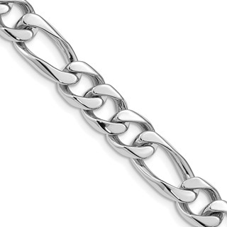 14K White Gold 9mm Hand Polished Figaro Link with Box Catch Clasp Chain (per inch)