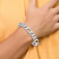14K White Gold 10mm Hand Polished Figaro Link Bracelet with Box Catch Clasp, 8" view 4