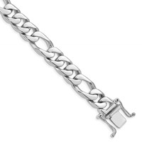 14K White Gold 10mm Hand Polished Figaro Link Bracelet with Box Catch Clasp, 8" view 1