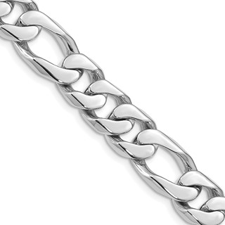14K White Gold 10mm Hand Polished Figaro Link with Box Catch Clasp Chain (per inch)