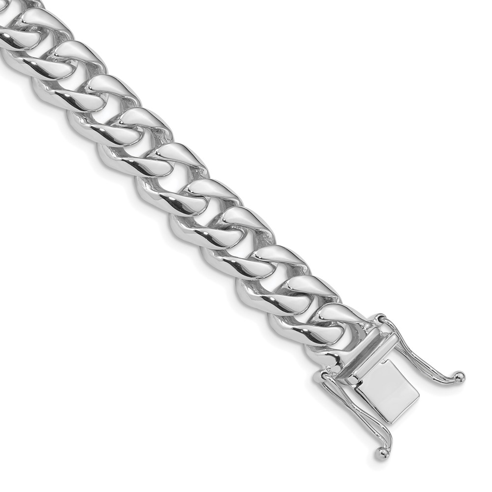 14K White Gold 8 Inch 9.6mm Hand Polished Rounded Curb Link with Box Catch Clasp Bracelet