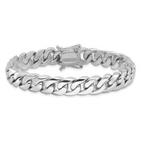 14K White Gold 10.8mm Hand Polished Rounded Curb Link Bracelet with Box Catch Clasp, 8" view 3