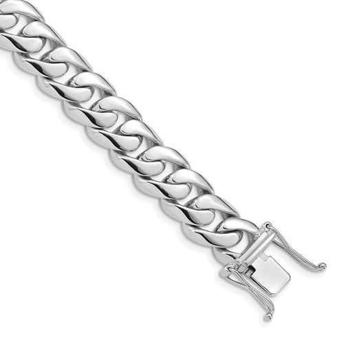 14K White Gold 10.8mm Hand Polished Rounded Curb Link Bracelet with Box Catch Clasp, 8"
