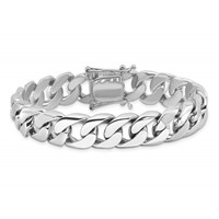 14K White Gold 8 Inch 13.4mm Hand Polished Rounded Curb Link with Box Catch Clasp Bracelet view 3