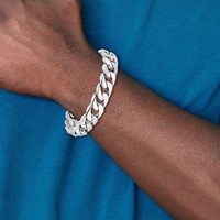 14K White Gold 8 Inch 13.4mm Hand Polished Rounded Curb Link with Box Catch Clasp Bracelet view 4