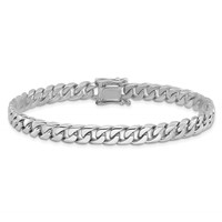 14K White Gold 6.8mm Hand Polished Flat Beveled Curb Link Bracelet with Box Catch Clasp, 8" view 3