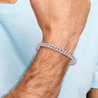 14K White Gold 6.8mm Hand Polished Flat Beveled Curb Link Bracelet with Box Catch Clasp, 8" view 4
