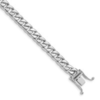 14K White Gold 6.8mm Hand Polished Flat Beveled Curb Link Bracelet with Box Catch Clasp, 8" view 1
