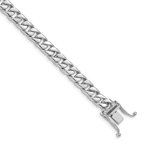 14K White Gold 6.8mm Hand Polished Flat Beveled Curb Link Bracelet with Box Catch Clasp, 8"