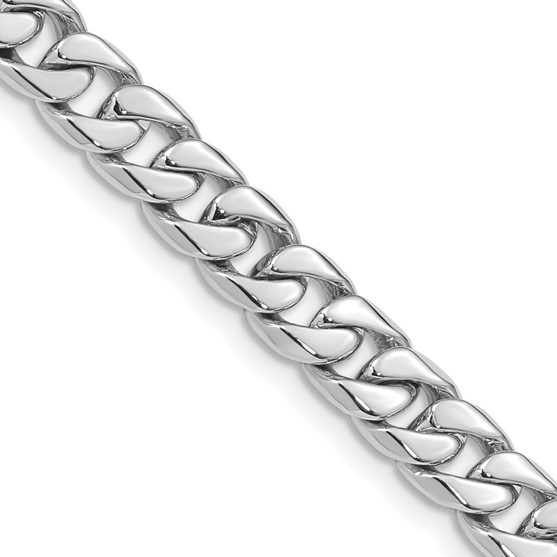 14K White Gold 20 inch 6.8mm Hand Polished Flat Beveled Curb Link with Box Catch Clasp Chain