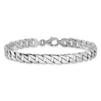 14K White Gold 7.4mm Hand Polished Fancy Link Bracelet with Fancy Lobster Clasp, 8" view 3