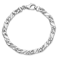 14K White Gold 6.7mm Hand Polished Fancy Link Bracelet with Fancy Lobster Clasp, 8" view 3