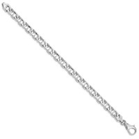 14K White Gold 7.4mm Hand Polished Fancy Link Bracelet with Fancy Lobster Clasp, 8" view 2