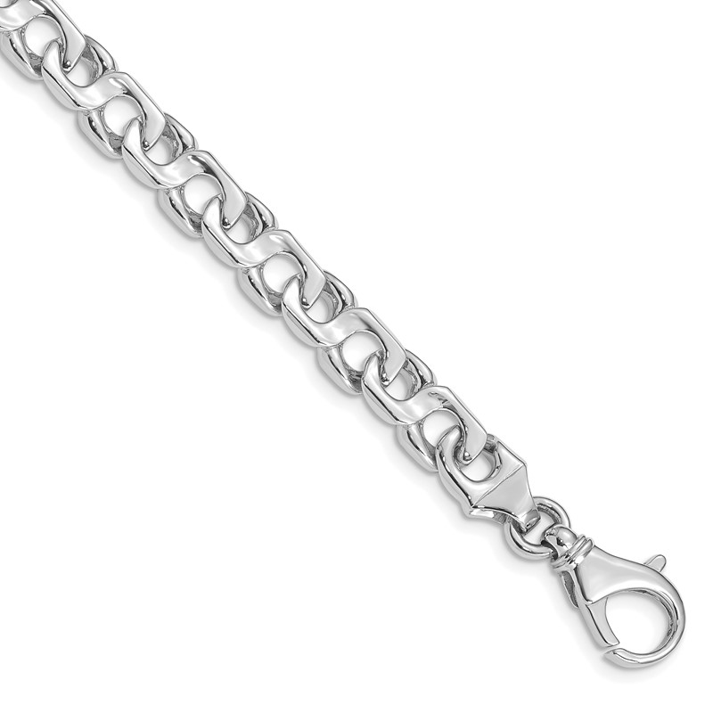 14K White Gold  9 inch 7.4mm Hand Polished Fancy Link with Fancy Lobster Clasp Bracelet