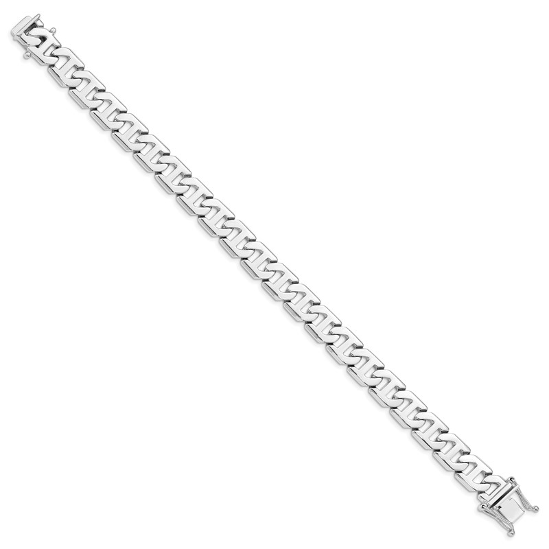 14K White Gold 8 inch 10.2mm Hand Polished Fancy Link with Box Catch Clasp Bracelet