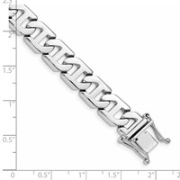 14K White Gold 10.2mm Hand Polished Fancy Link Bracelet with Box Catch Clasp, 8" view 3