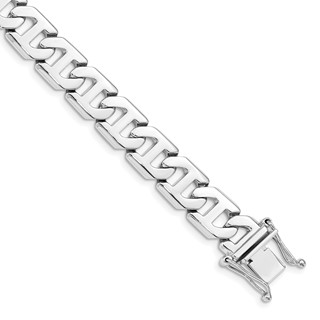14K White Gold 9 inch 10.2mm Hand Polished Fancy Link with Box Catch Clasp Bracelet