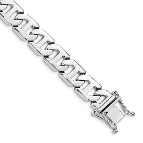 14K White Gold 8 inch 10.2mm Hand Polished Fancy Link with Box Catch Clasp Bracelet
