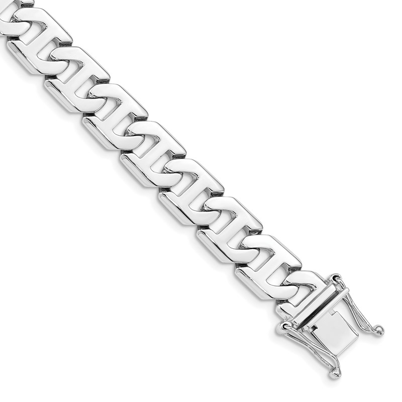 14K White Gold 8 inch 10.2mm Hand Polished Fancy Link with Box Catch Clasp Bracelet