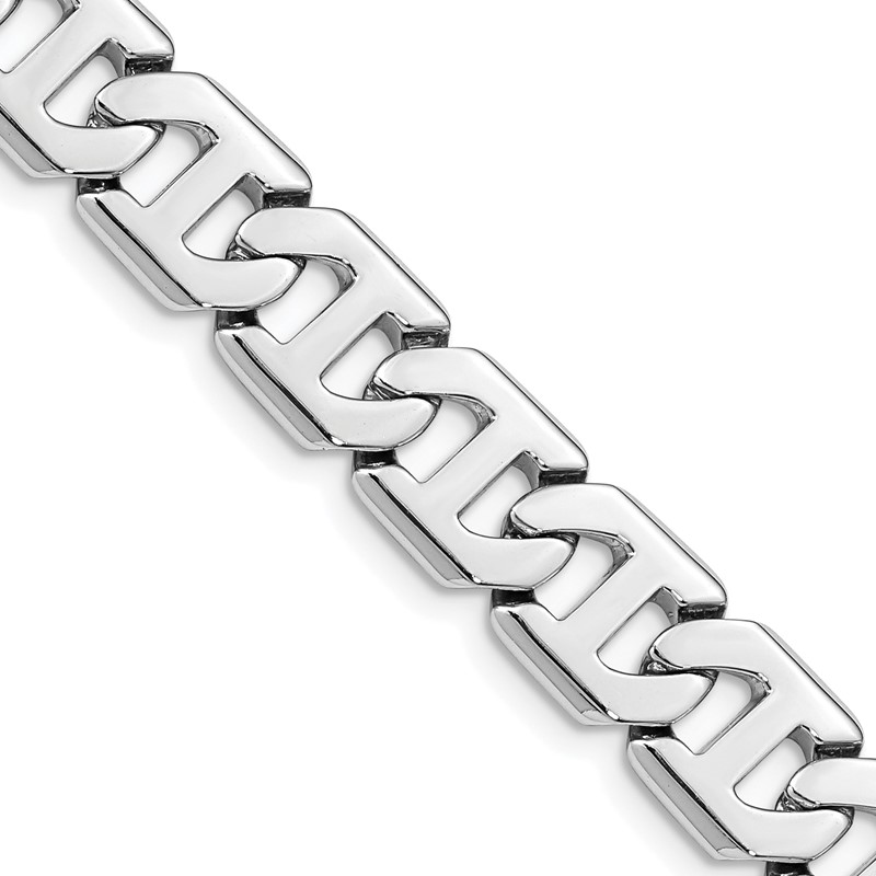 14K White Gold 20 inch 10.2mm Hand Polished Fancy Link with Box Catch Clasp Chain