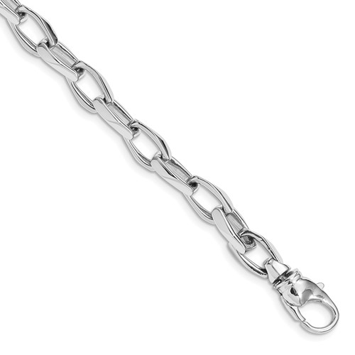 14K White Gold 6.8mm Hand Polished Open Link Bracelet with Fancy Lobster Clasp, 8"