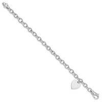 14K White Gold Engravable 19x 13mm Solid Dangle Heart Charm and Solid Polished Link Bracelet, 7.5" view 2