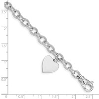 14K White Gold Engravable 19x 13mm Solid Dangle Heart Charm and Solid Polished Link Bracelet, 7.5" view 4