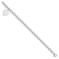 14K White Gold Engravable 23x 17mm Solid Dangle Heart Charm and Solid Polished Link Bracelet, 7.5" view 2