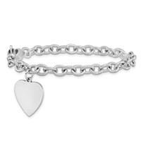 14K White Gold Engravable 23x 17mm Solid Dangle Heart Charm and Solid Polished Link Bracelet, 7.5" view 3