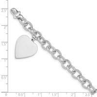 14K White Gold Engravable 23x 17mm Solid Dangle Heart Charm and Solid Polished Link Bracelet, 7.5" view 4