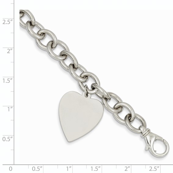 14k White Gold Link W/ Heart Charm Bracelet