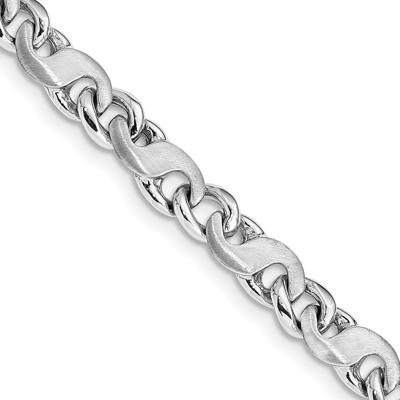 14K White Gold 22 inch 5.4mm Hand Polished and Satin Fancy S-Link with Fancy Lobster Clasp Chain