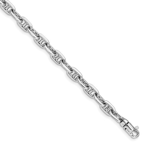14K White Gold 5.1mm Hand Polished Fancy Link Bracelet with Lobster Clasp, 8.5"